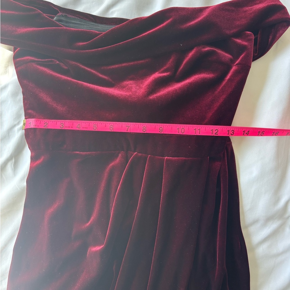 BHLDN Elegant Off-Shoulder Burgundy Dress - Picture 8 of 9